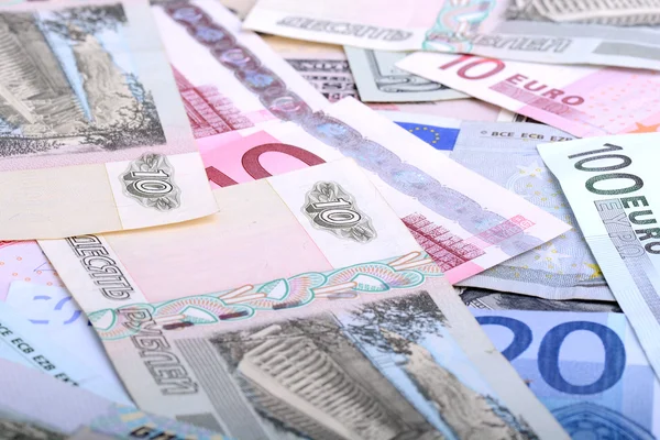 Dollar, russischer Rubel und Euro — Stockfoto