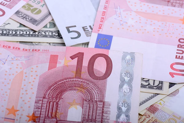 Euro para birimi banknotlar. Avrupa ve Amerikan para arka plan — Stok fotoğraf