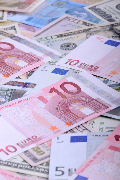 euro currency banknotes. european and american money background