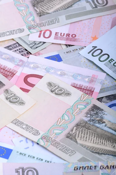 Dólares, euros, rublos rusos - Dinero del mundo — Foto de Stock
