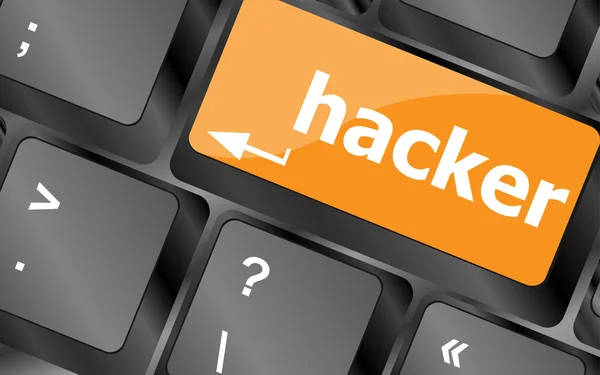 Hackerwort auf Tastatur, Angriff, Internet-Terrorismuskonzept, Vektorillustration — Stockvektor