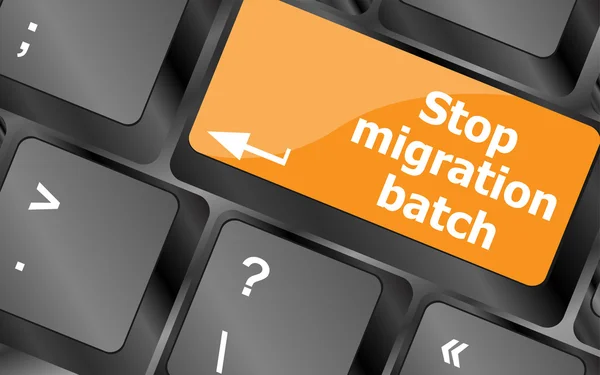 Stoppt die Migration. Tastatur-Taste auf Computer-Tastatur-Tasten, Vektorabbildung — Stockvektor