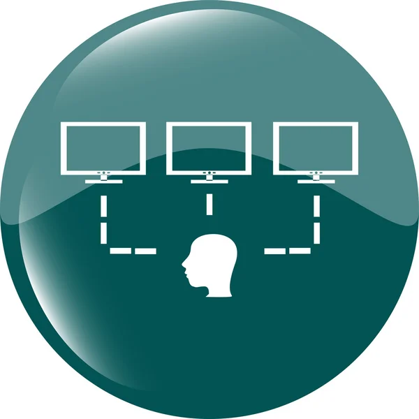 Icon - web button with head and computer network vector illustration — Stock vektor