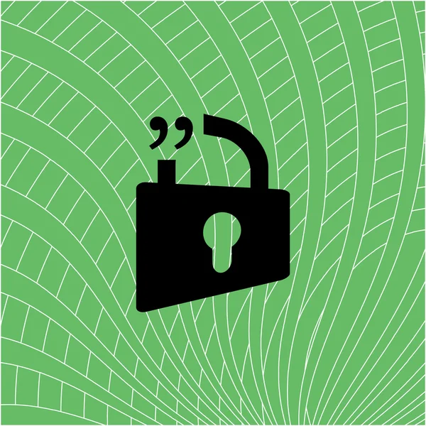 Signo de bloqueo abierto verde, entre comillas burbuja de voz y el símbolo de chat vector ilustración — Vector de stock