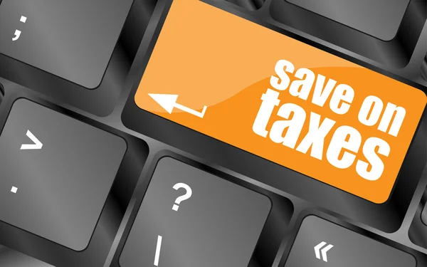 Save on taxes word on laptop keyboard key, business concept, vector illustration — 스톡 벡터