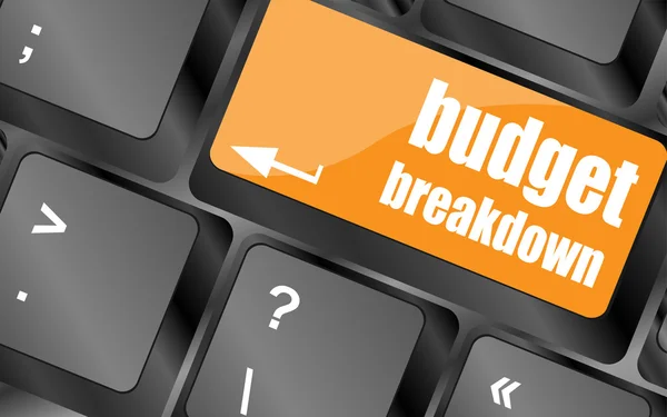 Budget breakdown words on computer pc keyboard, vector illustration — Stock vektor