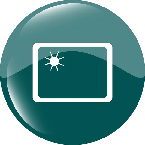 वेब आइकन पर सूर्य चिह्न, सफेद वेक्टर चित्र पर अलग वेब बटन — स्टॉक वेक्टर