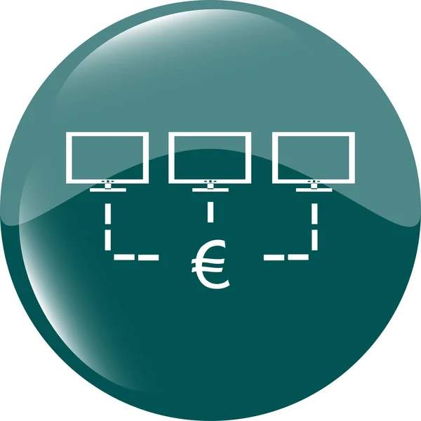 Eurosymbool met computer netwerk cirkel glanzend web pictogram geïsoleerd op witte vectorillustratie — Stockvector