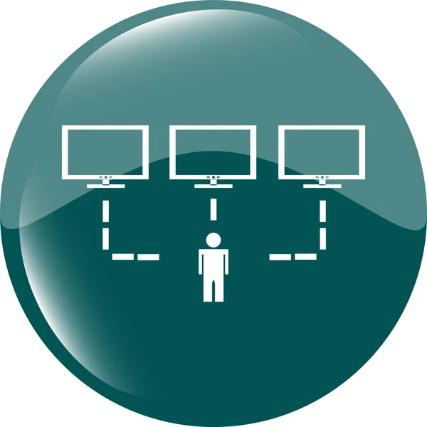 Sociaal netwerk met mens en computer instellen web pictogram knop vectorillustratie — Stockvector