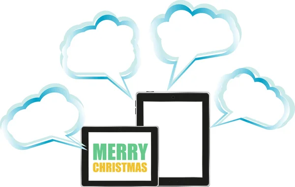 Vector illustration of a tablet pc icon with merry christmas words — Stock vektor