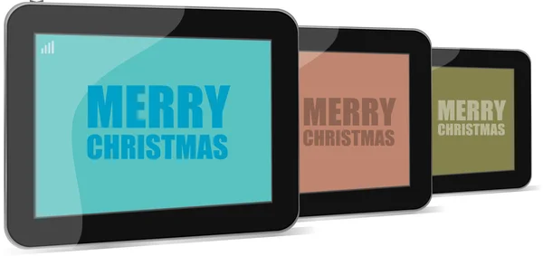 Vector illustration of a tablet pc icon with merry christmas words — Stok Vektör