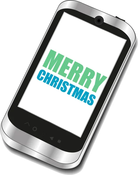 Smart phone with Merry Christmas greetings on the screen, Vector holiday card — Stock Vector