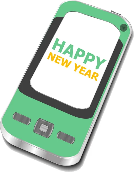 Смартфон с новогодними поздравлениями на экране, векторная праздничная открытка — стоковый вектор