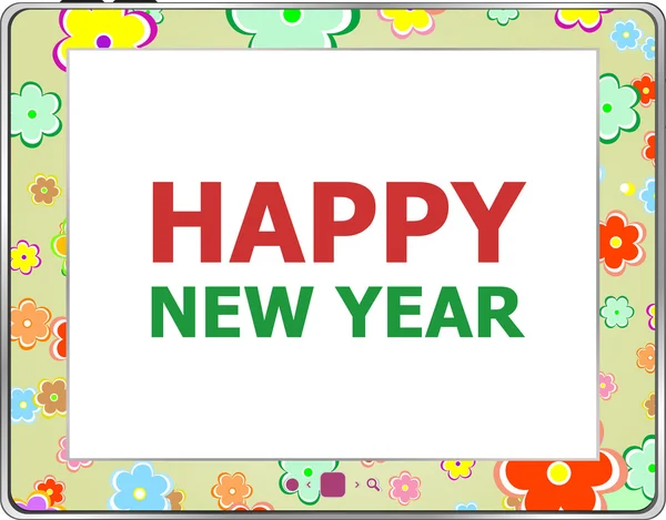 Vektör mutlu yeni yıl tebrik ekranında, vektör tatil kartı ile akıllı telefon — Stok Vektör