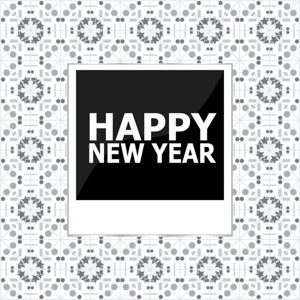 Feliz Año Nuevo con la tarjeta de felicitación. Marco de fotos. Ilustración vectorial — Vector de stock