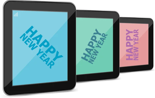 Vectorillustratie van een pictogram tablet pc met Happy New Year woorden — Stockvector