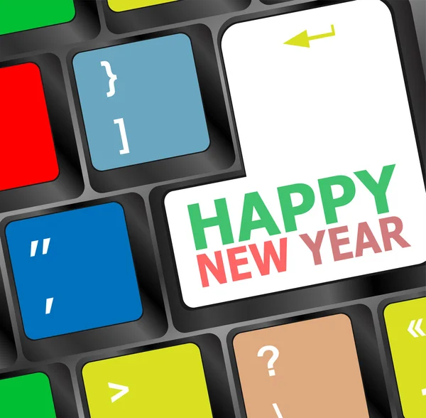 Computertoetsenbord met Happy New Year sleutel vectorillustratie — Stockvector