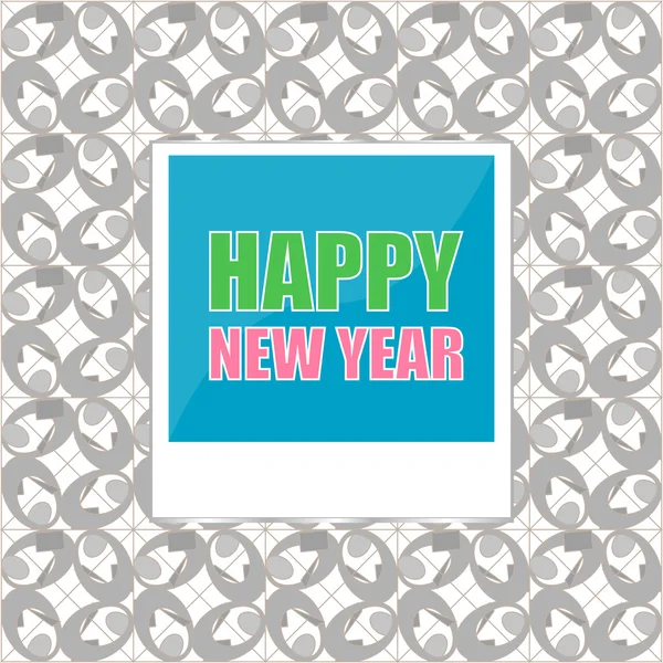 Feliz Ano Novo lettering cartão de saudação. Moldura fotográfica. Ilustração vetorial —  Vetores de Stock
