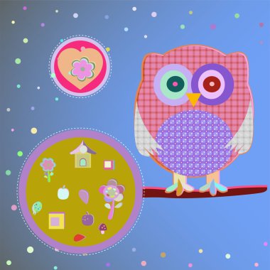 Davetiye - baykuşlar içinde şube, vektör çizim oturma seviyorum