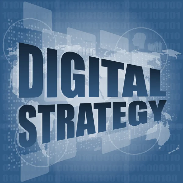 Palabra de estrategia digital en la ilustración de vectores de pantalla táctil digital — Vector de stock