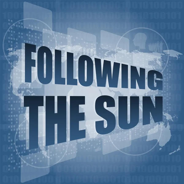 Siguiendo el sol en la pantalla táctil digital, 3d vector ilustración — Vector de stock