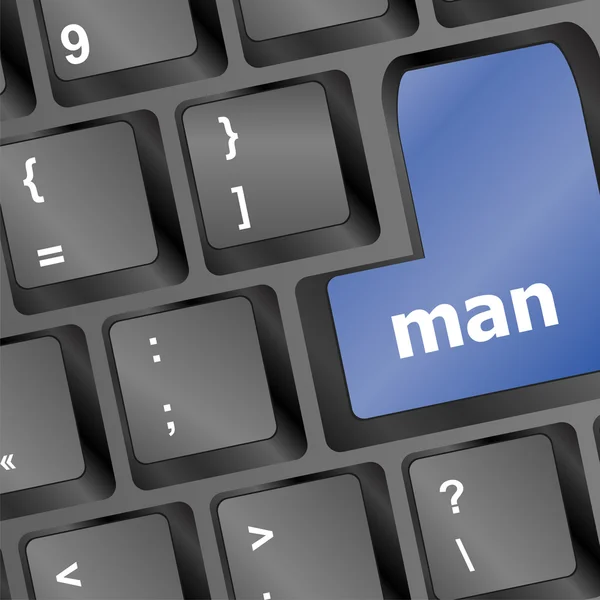 Man words on computer pc keys vector illustration — ストックベクタ