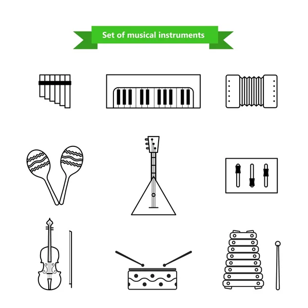 Ensemble d'icônes de musique vectorielle. Jouets de musique pour enfants collection d'icônes vectorielles. Illustration vectorielle dans un style linéaire. Éléments vectoriels pour la conception Web, les applications mobiles, les prospectus de conception, les réductions, etc. — Image vectorielle