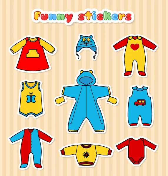Set van schattige kleine baby clothess stickers — Stockvector