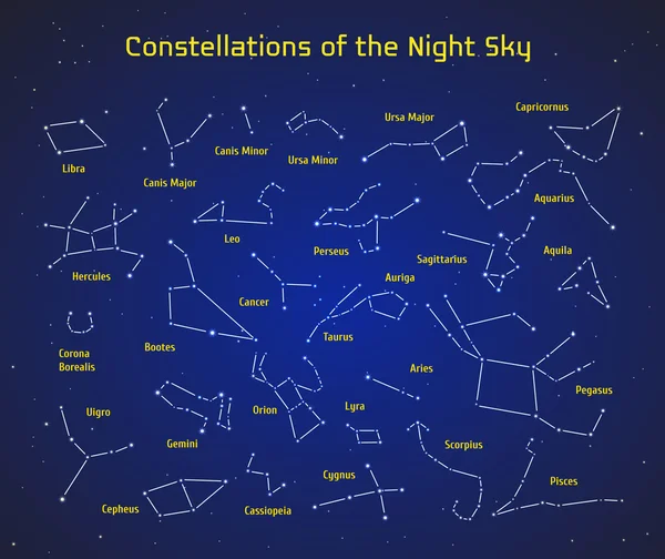 Gran conjunto de constelaciones vectoriales 28. Colección de constelaciones zodiacales del cielo nocturno . — Archivo Imágenes Vectoriales