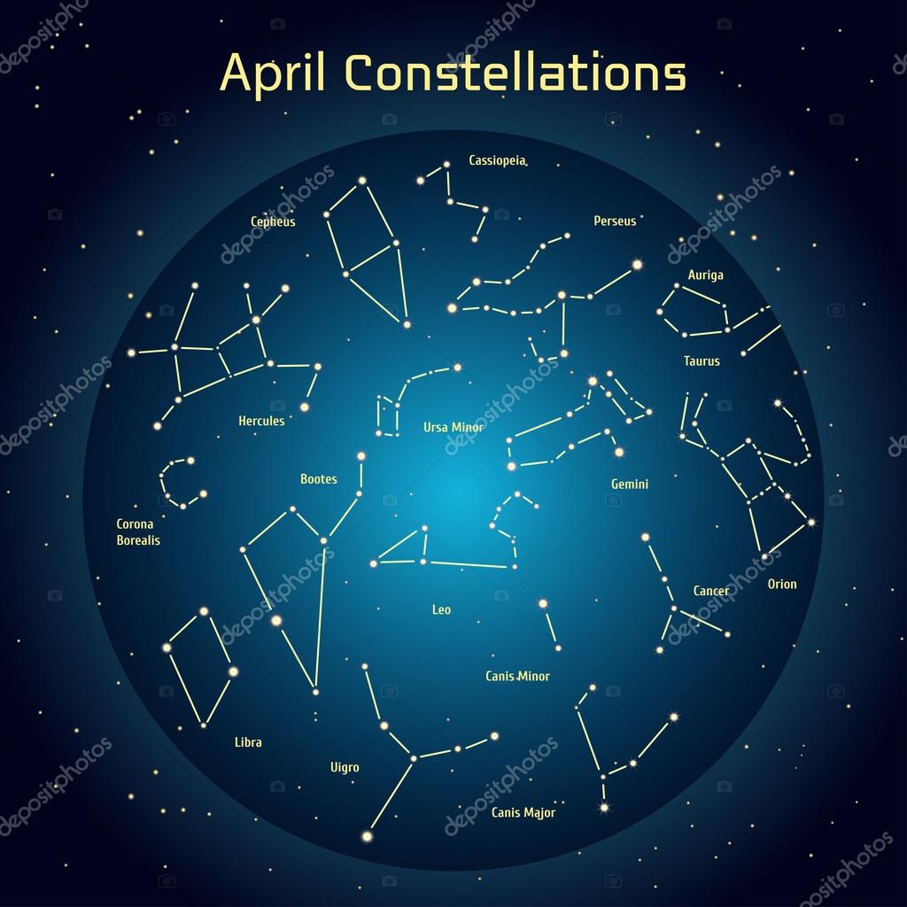 Vector illustration of the constellations of the night sky in April