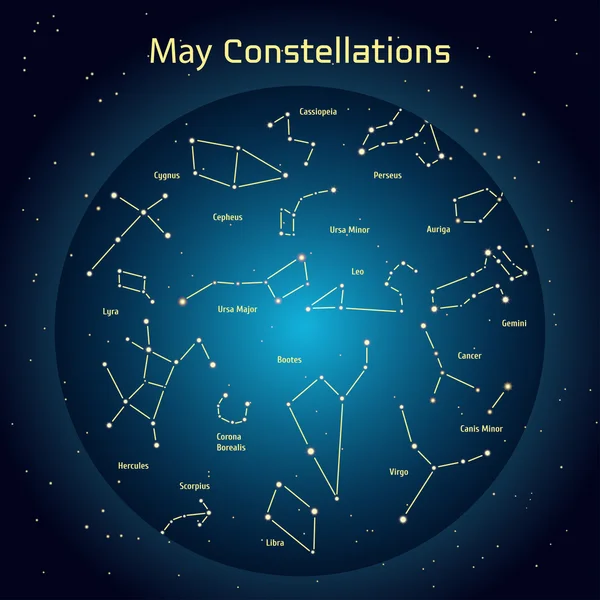 Vector illustration of the constellations of the night sky in September. Glowing a dark blue