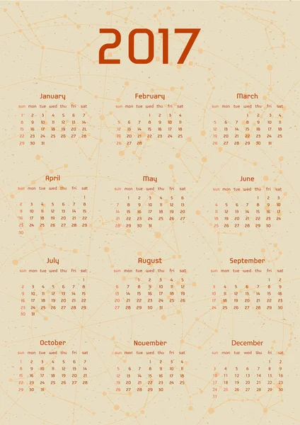 Calendário vetorial para 2017 no estilo retro . — Vetor de Stock