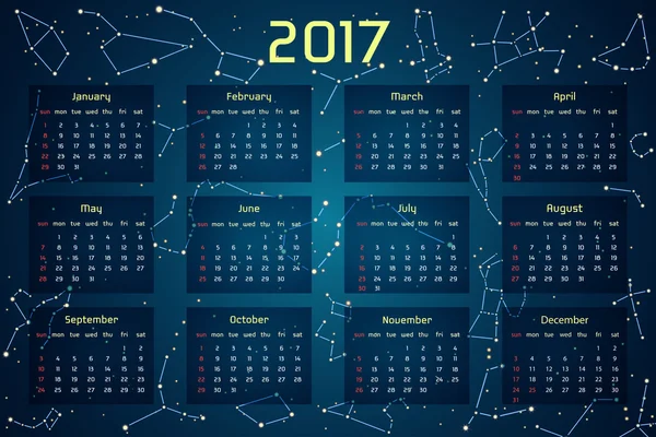 Calendario vettoriale 2017 nello stile spaziale . — Vettoriale Stock