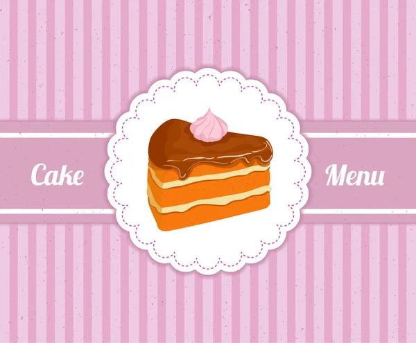Padrão vetorial cobrir o menu de sobremesas para café com uma fatia de bolo delicioso. Uma fatia de bolo em um círculo branco no fundo do vintage rosa. Ideias para o design do menu de bolos em estilo retro . —  Vetores de Stock