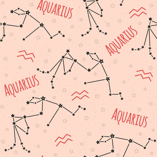 Padrão vetorial sem emenda. Fundo com a imagem da constelação Aquarius signo do zodíaco em um fundo bege arenoso com estrela. Padrão para embalagem de design, brochuras de design, impressão em têxteis — Vetor de Stock