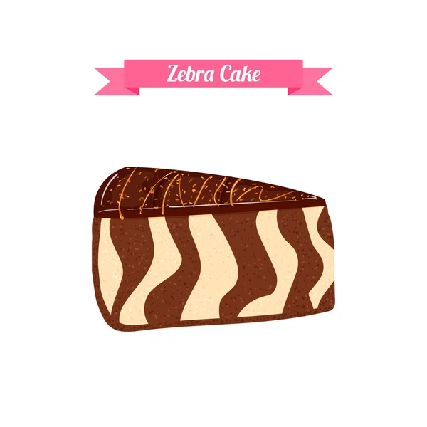 Fluitje van een cent. Vector gesneden deel van de chocolatel gestreepte zebra cake. Geïsoleerd beeld van een heerlijke smakelijke taart op witte achtergrond voor menu ontwerp, koffie, suikerwerk — Stockvector