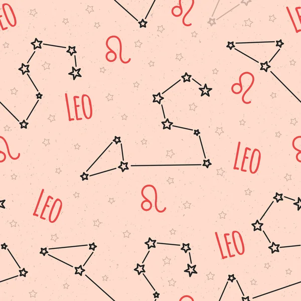 Patrón de vector sin fisuras. Fondo con la imagen de la constelación de Leo signo del zodíaco sobre un fondo beige arenoso con estrella. Patrón para el embalaje de diseño, folletos de diseño, impresión en textiles — Archivo Imágenes Vectoriales