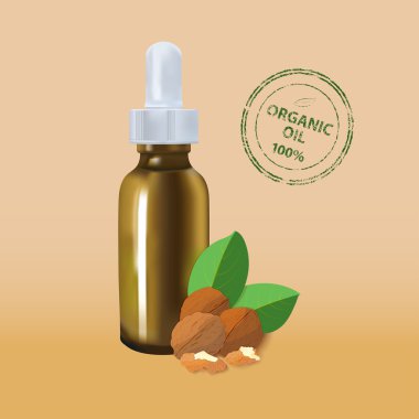 Esans paket mockup. pipet şişeyle kozmetik ceviz yağı. Reklam tasarım kozmetik ve ilaç, sağlık ve cilt bakım ürünleri hakkında broşürler fikri