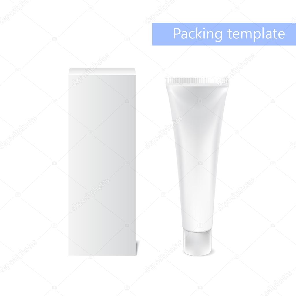 Realistic white tube and packaging. Tubes for cosmetics or artistic paint, creams, toothpaste, gel,sauce,paint, glue, ointments, lotions, medicines. Vector. Separate elements
