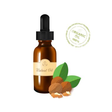 Esans paket mockup. pipet şişeyle kozmetik ceviz yağı. Reklam tasarım kozmetik ve ilaç, sağlık ve cilt bakım ürünleri hakkında broşürler fikri