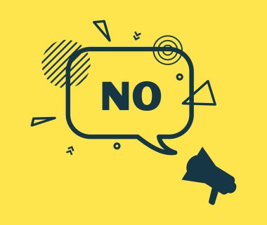 Düz çerçeveli siyah pankart yok. Sarı arka planda kısa cümleli basit bir etiket. Anlaşmazlık metni ve soyut geometrik şekilli konuşma balonu. Vektör kartı illüstrasyonu