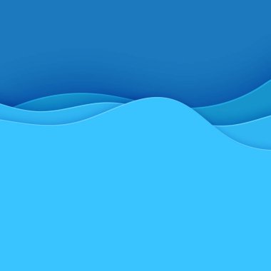 Kağıt kesim tarzında mavi soyut arkaplan. 8 Haziran 'daki Dünya Okyanusu Günü için kağıt katmanları dalgalı su. Vektör Dünya posterleri şablon, ekoloji broşürleri, sunumlar, metin yeri olan davetiyeler.