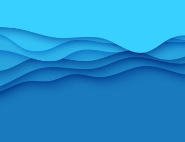 Kağıt kesim tarzında mavi soyut arkaplan. 8 Haziran 'daki Dünya Okyanusu Günü için kağıt katmanları dalgalı su. Vektör Dünya posterleri şablon, ekoloji broşürleri, sunumlar, metin yeri olan davetiyeler