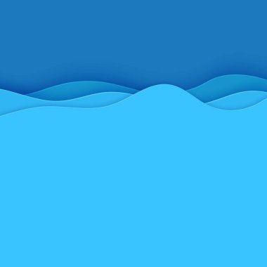 Kağıt kesim tarzında mavi soyut arkaplan. 8 Haziran 'daki Dünya Okyanusu Günü için kağıt katmanları dalgalı su. Vektör Dünya posterleri şablon, ekoloji broşürleri, sunumlar, metin yeri olan davetiyeler.