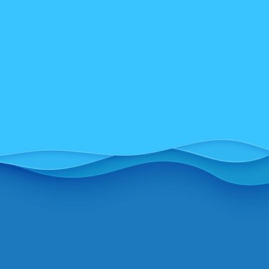 Kağıt kesim tarzında mavi soyut arkaplan. 8 Haziran 'daki Dünya Okyanusu Günü için kağıt katmanları dalgalı su. Vektör Dünya posterleri şablon, ekoloji broşürleri, sunumlar, metin yeri olan davetiyeler.