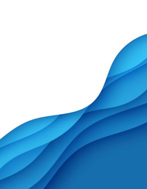 Kağıt kesim tarzında soyut arkaplan. 3 boyutlu duvar kâğıdı. Derin dalgalar halinde modern bir kapağı var. Pürüzsüz gölgeli kağıt kesim sanatıyla mavi katmanlar. Vektör kartı illüstrasyonu, origami geometrik şekilleri