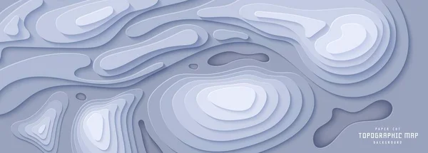 Topografische Karte im Scherenschnitt-Stil. 3D abstrakter Hintergrund mit ausgeschnittenen Wellen modernes Cover. Graue Farblöcher und Berge von Papierschnittkunst. Vektorkarte Illustration und Origami glatte geometrische Formen — Stockvektor