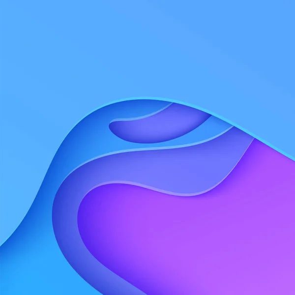 Neon welliger Hintergrund im Scherenschnitt-Stil. Abstrakte Banner-Vorlage mit ausgeschnittenen Wellen. Blaue und violette Farbverlauf-Karte mit flüssigen Formlöchern. Vektorhülle mit Origami glatten geometrischen Formen — Stockvektor