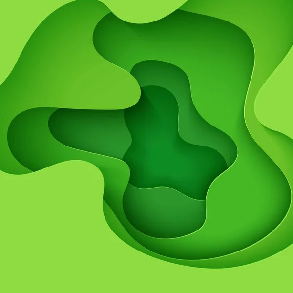 Abstrakt grön bakgrund i pappersklipp stil. 3D layout tapet skuren ur kartong. Modern mall med abstrakta kurva former. Vektor miljökort med papercut vågor för affisch. — Stock vektor