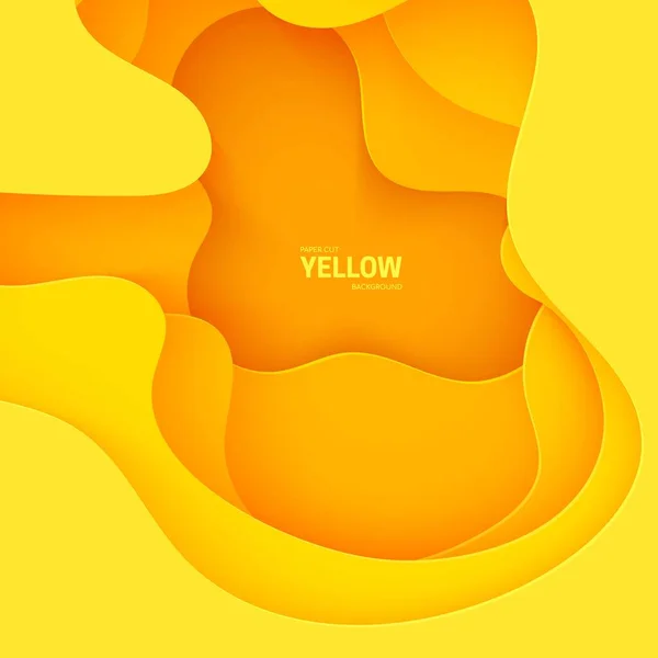Fundo amarelo abstrato na arte de corte de papel. Forma ondulada líquido laranja 3d com sombra em estilo minimalista. Design de layout simples para folheto ou folheto de cartaz publicitário. Ilustração do cartão vetorial —  Vetores de Stock